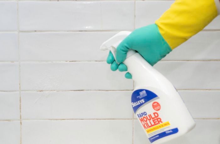 Apply mould cleaner to affected areas before scrubbing