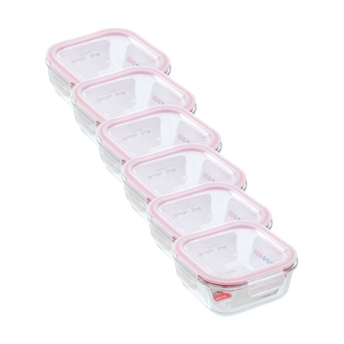 6PK Lemon and Lime Yorkshire Glass Square Clip Seal Container 800ml Food Safe