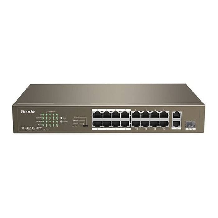 Tenda 16fe+2ge/1sfp Desktop Switch With 16-port Poe+ [tef1118p-16-150w]