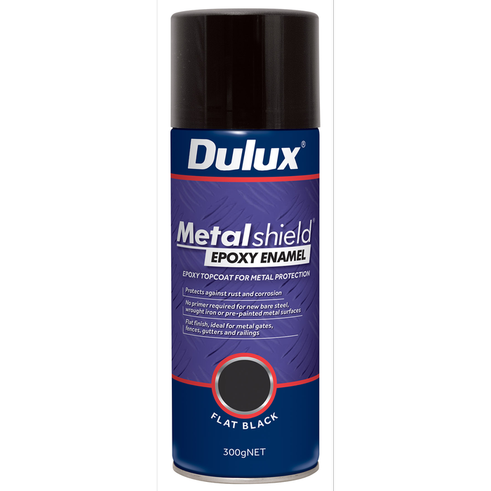 Dulux 300g Metalshield Epoxy Enamel Spray Paint Flat Black - Black