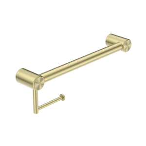 Nero Mecca Care 32mm Grab Rail With Toilet Roll Holder 450mm Brushed Gold