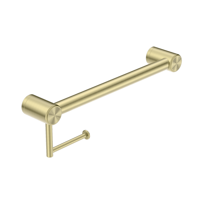 Nero Mecca Care 32mm Grab Rail With Toilet Roll Holder 450mm Brushed Gold
