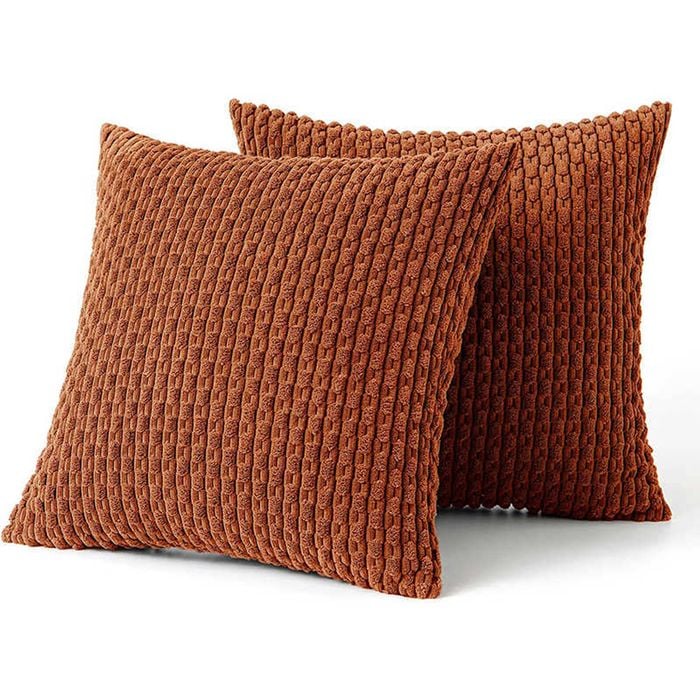 Catzon 2 Pcs Throw Pillow Covers Soft Striped Corduroy Cushion Case for Couch 50X50cm-Brick Red