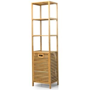 Costway Bamboo Tower Storage Shelf Tilt-out Laundry Hamper Display Rack