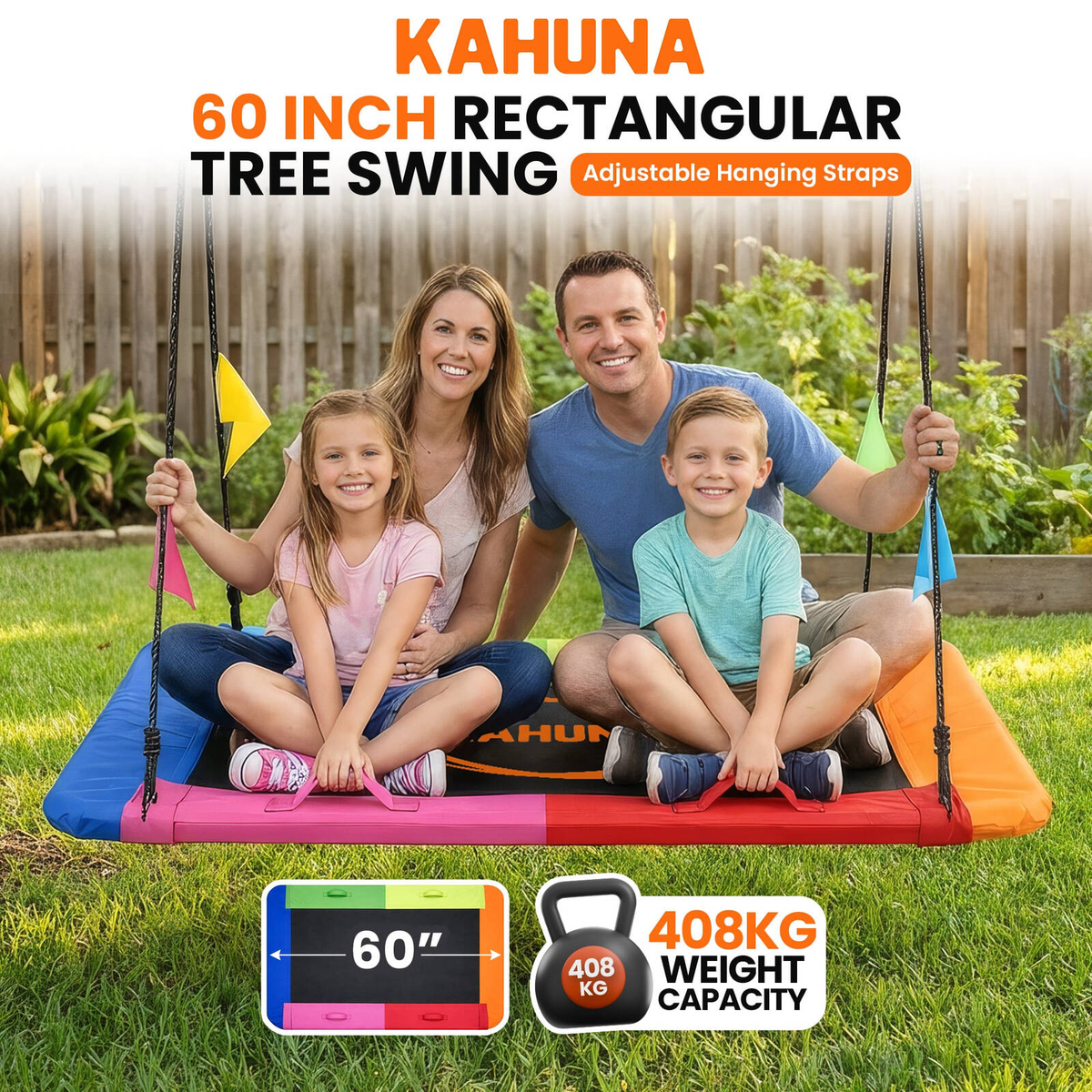 Kahuna Heavy Duty 60 Inch Rectangular Tree Swing With Adjustable ...