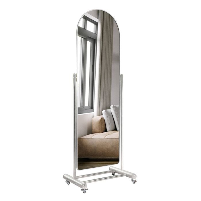Yezi Arched Full Length Mirror 165CM with Wheels Silver