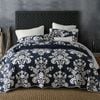 Quilted Queen/King Size Cotton Coverlet Bedspread Set Damask Navy Flower