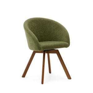 MARVIN swivel chair green chenille with walnut legs