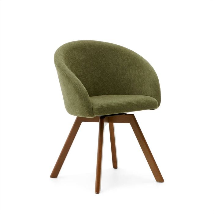 MARVIN swivel chair green chenille with walnut legs