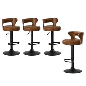 Oikiture 4x Bar Stools Swivel Stool Wooden Leather Camel