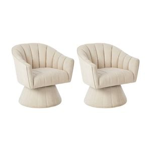 Oikiture 2x Swivel Armchair Linen Fabric Lounge Chair Accent Chair Beige