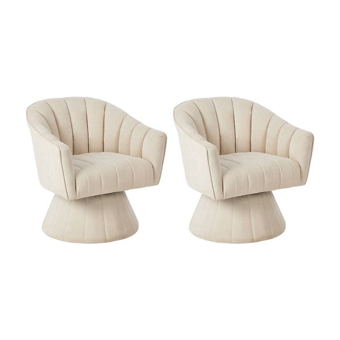 Oikiture 2x Swivel Armchair Linen Fabric Lounge Chair Accent Chair Beige