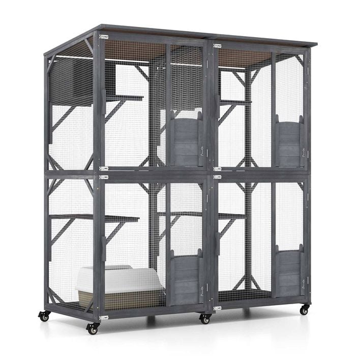Costway 182cm Cat Condo House Indoor Outdoor Kitten Cage Enclosure
