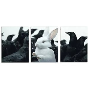 3pcs White rabbit, crow Animal Art Painting Print 100% Australian Made 3 x 40x60cm (Metal Print)