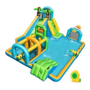 Costway Tropical Dual Slide Inflatable Water Park w/2-Water Cannon Blower