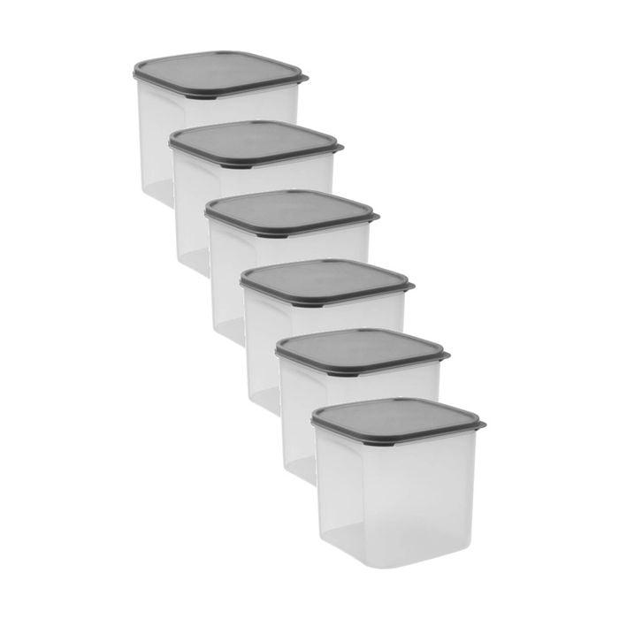6x Partyware Dry Food Storage Container W/ Black Lid 4l Clear