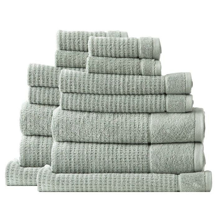 14pc Renee Taylor Cambridge 650gsm Textured Bath/hand/face Towel Eucalyptus