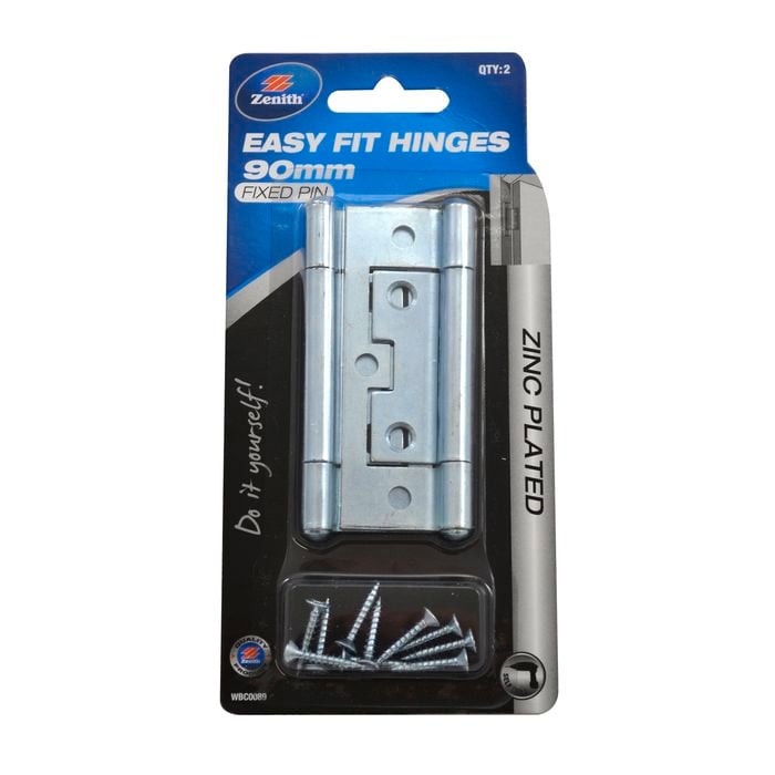 Zenith Easy Fit Hinge  90mm Zinc Plated Fixed Pin  2pk