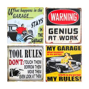 4pc LVD Glossy Ceramic Vintage Garage Tools Coaster Set Tableware 10x10cm