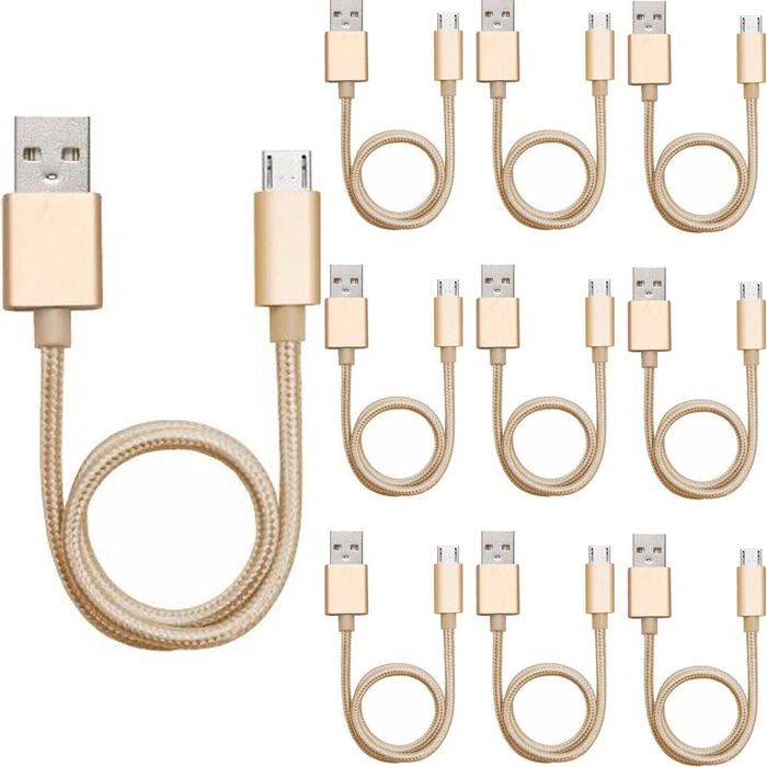 iWill 10 Pack 1m Data Transfer Charger Charging Micro USB Cable Cord Bulk Braided Gold Nylon