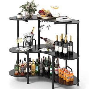 Costway 3-tier Bistro Bar Table Liquor Cocktail Table Glass Holder Black