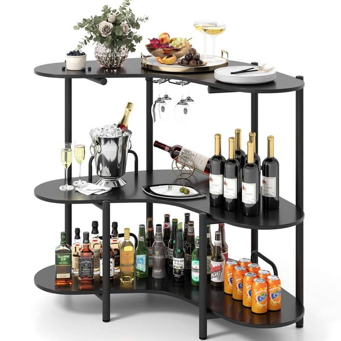 Costway 3-tier Bistro Bar Table Liquor Cocktail Table Glass Holder Black