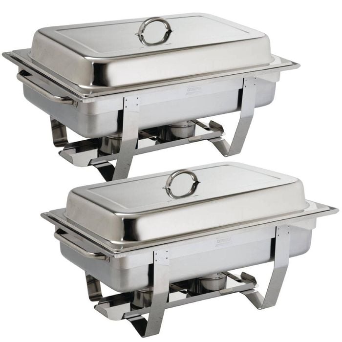 Olympia Milan Chafing Dish Twin Pack 9l 1/1 Gn Stainless Steel Buffet Food Warmer 270x332x590mm