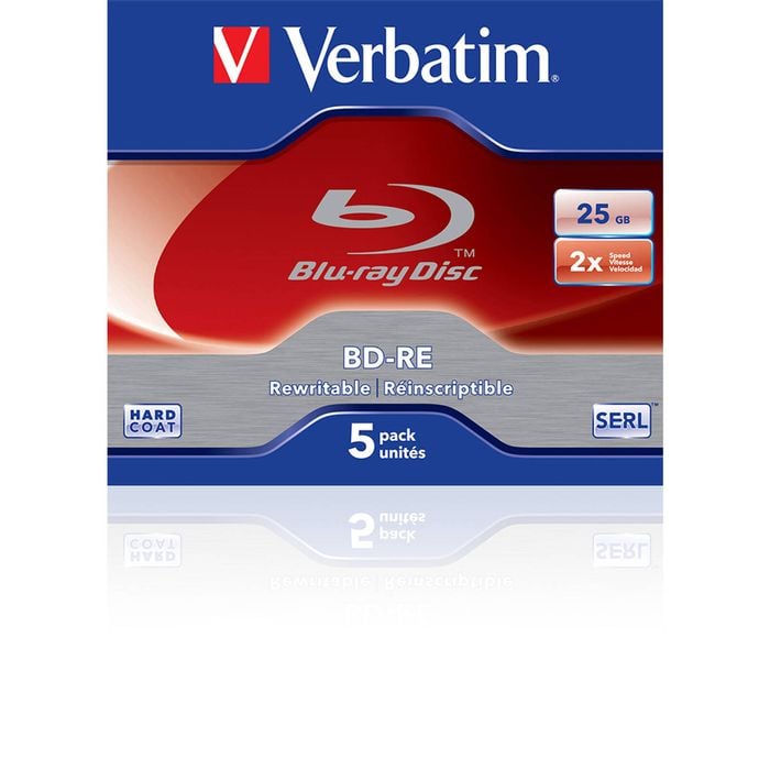 5PK Verbatim BD-RE 25GB 2x Speed Rewritable Blank Disc Data Storage w/Jewel Case