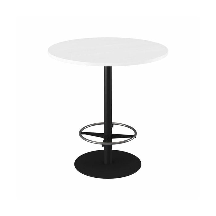 Olg Bar Leaner Bundle: Disc Base 1050mm Round Bar Leaner Black Frame White Top + 4 Game Plain Shell Barstools White