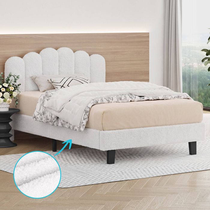 ALFORDSON Bed Frame Single Boucle White Mattress Base