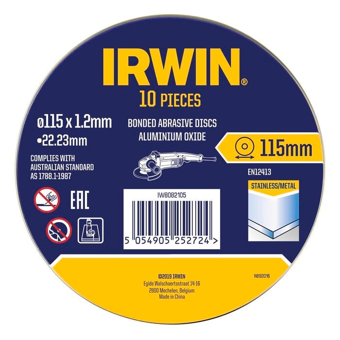 Irwin 115 x 1.2 x 22.2mm Metal Cut Off Disc - 10 Pack