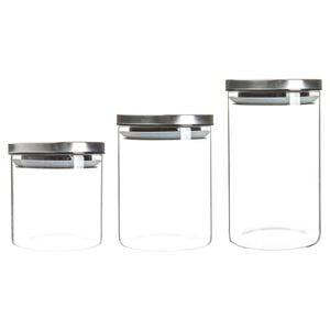 Argon Tableware Glass Storage Jars with Metal Lids - Silicone Seal - 3 Sizes - Silver