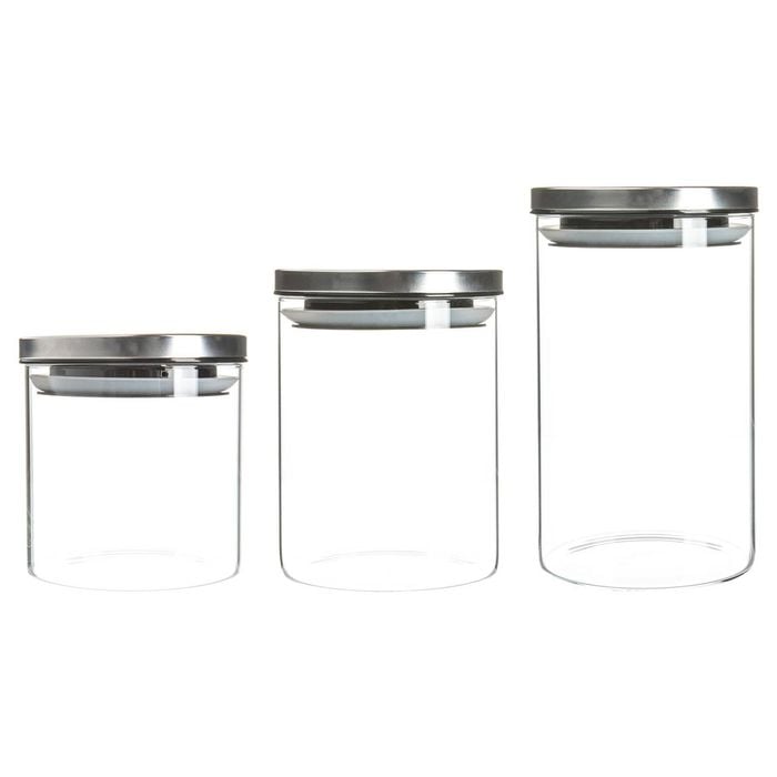 Argon Tableware Glass Storage Jars with Metal Lids - Silicone Seal - 3 Sizes - Silver