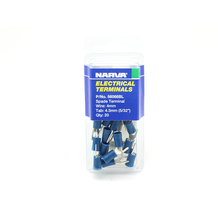 Narva 4mm Blue Electrical Spade Terminal - 20 Pack