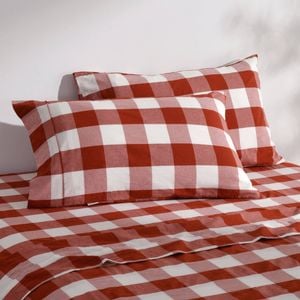 Dreamaker Remy Washed Cotton Yarn Dyed Check Standard Pillowcase Rust Twin Pack