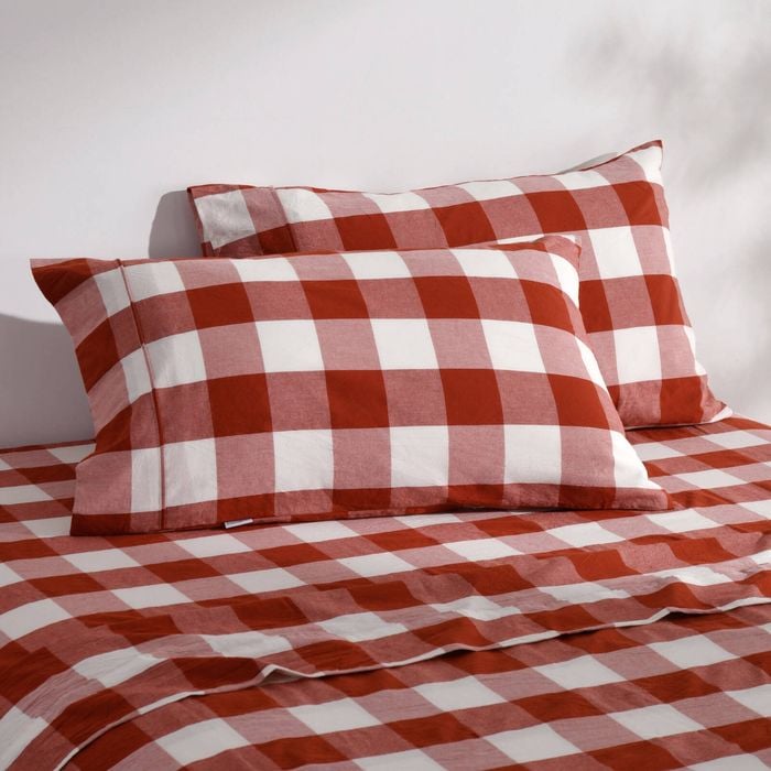 Dreamaker Remy Washed Cotton Yarn Dyed Check Standard Pillowcase Rust Twin Pack