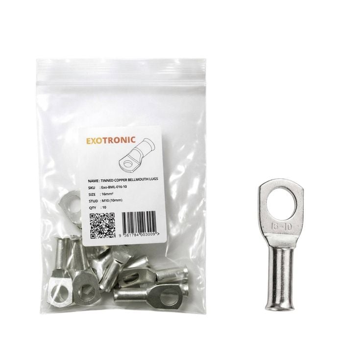 10 Pack of Exotronic 16mm² Copper Lug M10 | Bellmouth