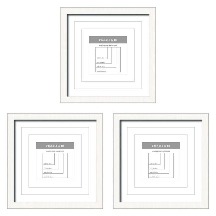 3PK Frankie & Me Window Wooden Multi-Mat Square Photo Frame Decor 32.5cm Black