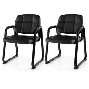 Costway Office PU Leather Armchair Set of 2 Reception Chair Black