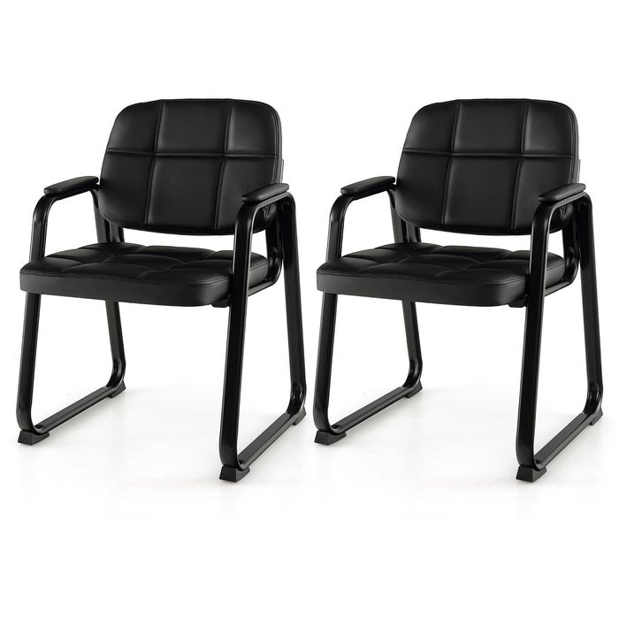 Costway Office PU Leather Armchair Set of 2 Reception Chair Black