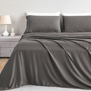 LINENOVA 100% Organic Bamboo Sheet Set-Charcoal Double