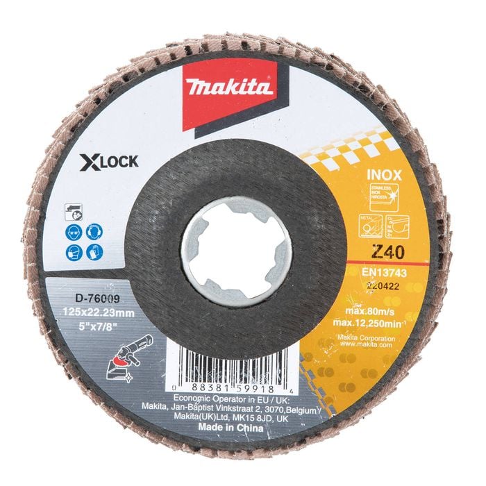 Makita X-LOCK 125mm Flap Disc Zirconia Angled 40G