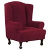 Smarcute Stretch Wing Chair Cover 1-Piece Non Slip Jacquard Fabric Burgundy
