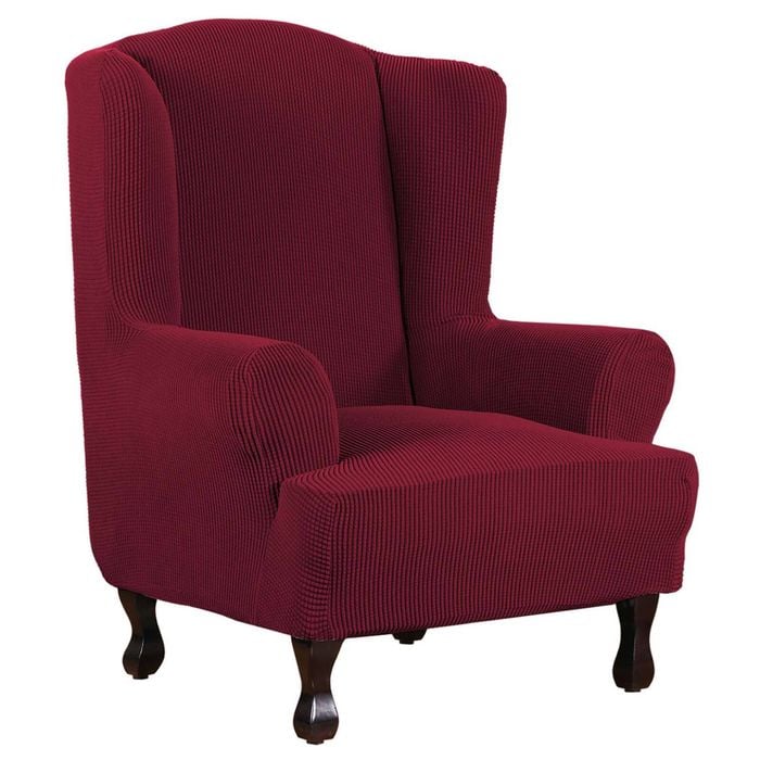 Smarcute Stretch Wing Chair Cover 1-Piece Non Slip Jacquard Fabric Burgundy