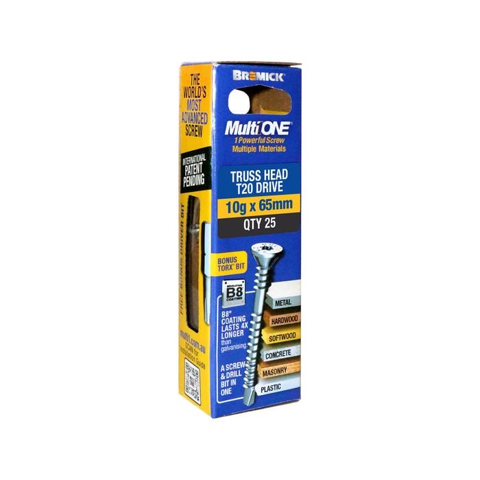 Bremick MultiONE 10g x 65mm B8 Countersunk Truss Head Screw - 25 Pack