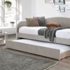 Macy Day Bed With Trundle Beige Pleated Velvet