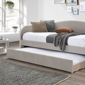 Macy Day Bed With Trundle Beige Pleated Velvet