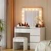 Dressing Table with Mirror Lights, LED Mirror Makeup Stool Set Wooden Vanity Desk Tables, 4 Drawers Shelves Wide Tabletop, White