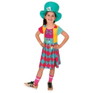 Mad Hatter Halloween Costume Child Alice in Wonderland Dress with Hat and Bow Tie, 4-6-YRS