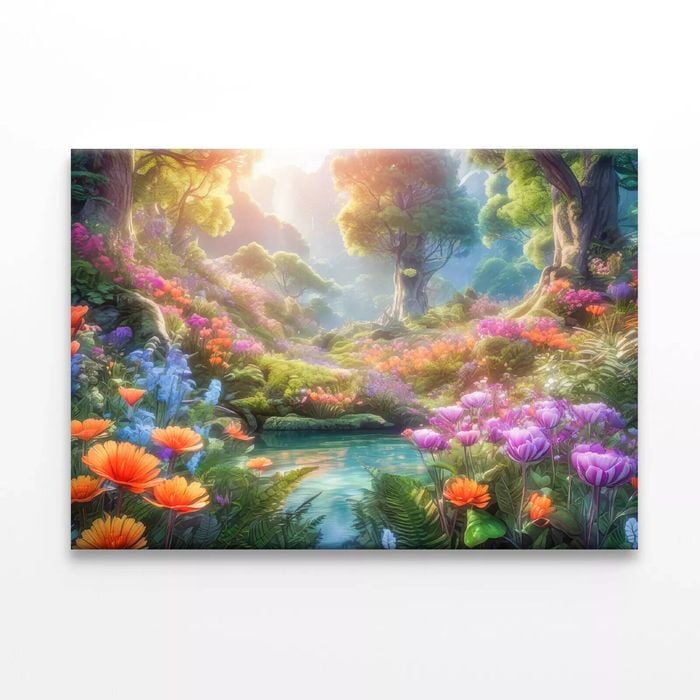 Pond with Flowers in Nature  Print 100% Australian Made 120 x 90cm  (Stretched)